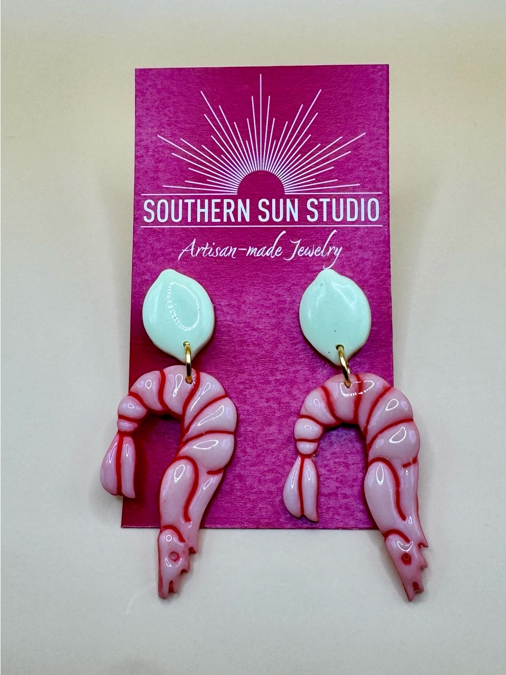 Pink Shrimp Dangle Earrings